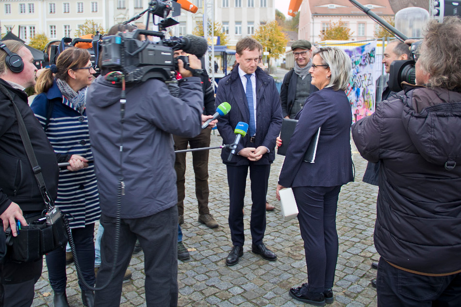 Pressetermin während des zweiten Ostritzer Friedensfestes am 3. November 2018. Photo: Regine Thiering